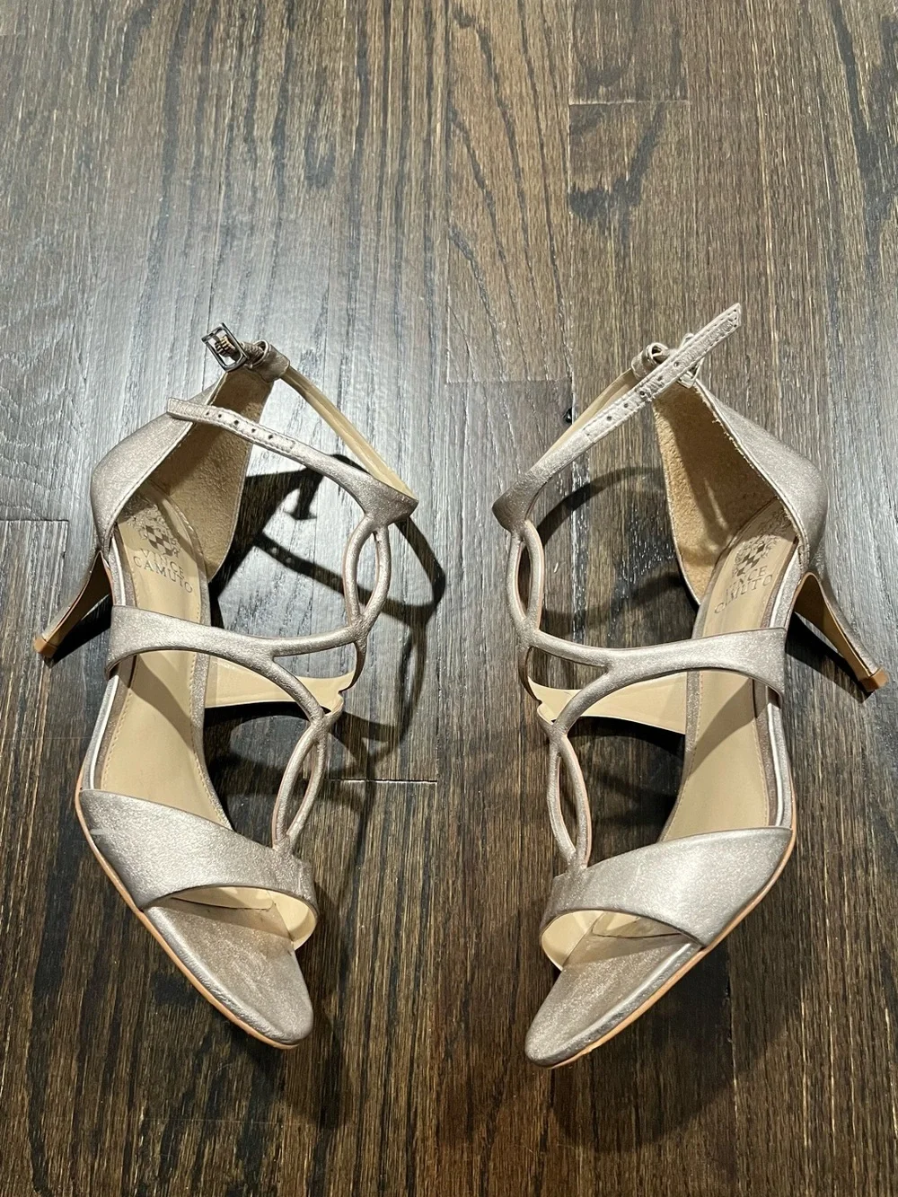 Vince Camuto Metallic Rose Gold Strappy Ankle-Wrap Heels